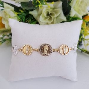 St Jude Round Tri Color Gold Plated Bracelet